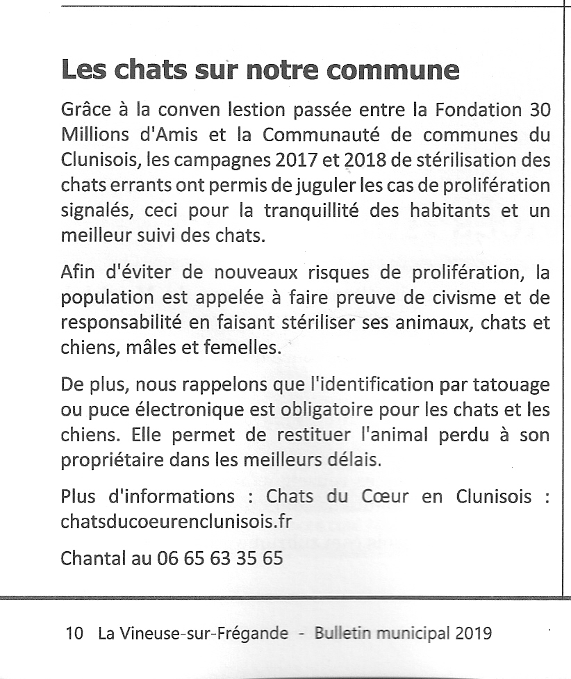 Article du bulletin municipal 2019 de La Vineuse sur Frégande